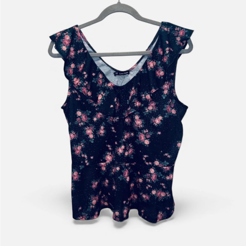Luna Moon Women’s Floral Peplum Juniors Top Size 1XL NWT  *Fits Smaller*